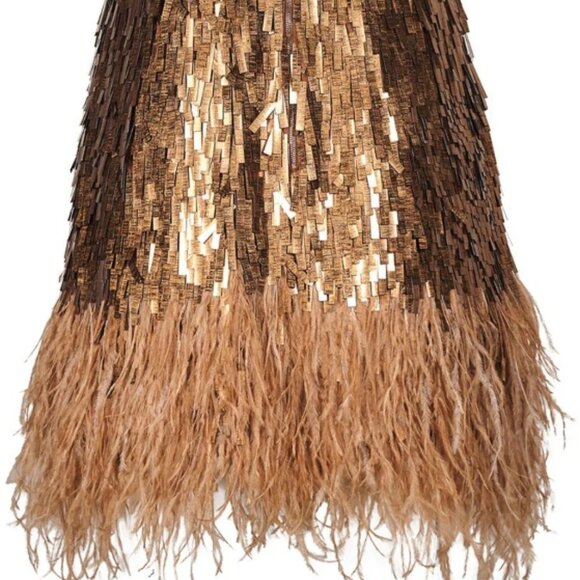 NWT Johanna Ortiz Chemical Attraction Metallic Feather Trim Minidress Gold Sz 10 - Picture 12 of 15